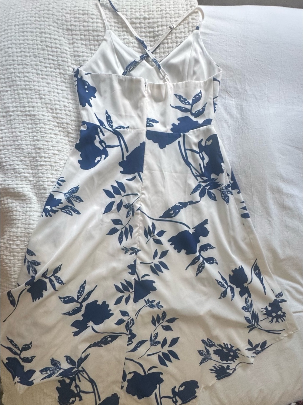 White Slip Dress with Blue Floral Print